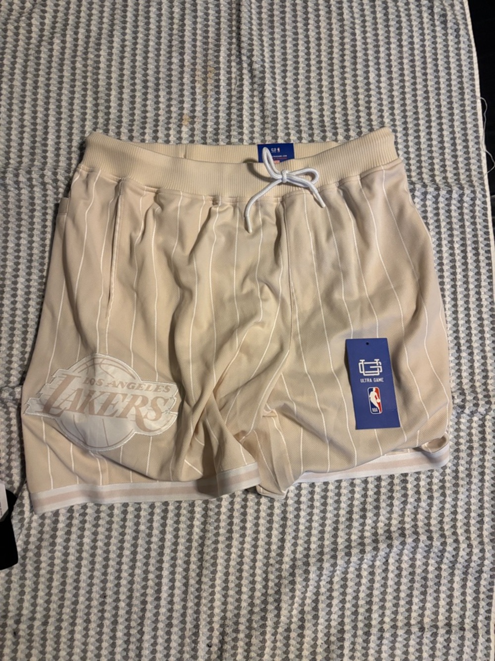 Underground Los Angeles Lakers Cream Pinstripe Athletic Shorts